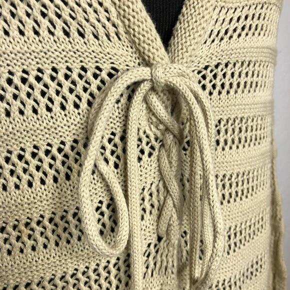 II Sisters tan open crochet knit v neck hooded sweater tunic size M/L - Picture 4 of 16